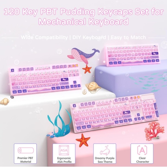 120 Key PBT Pudding Dreamy Sea Keycap Set ASA Profile - Picture 3 of 7